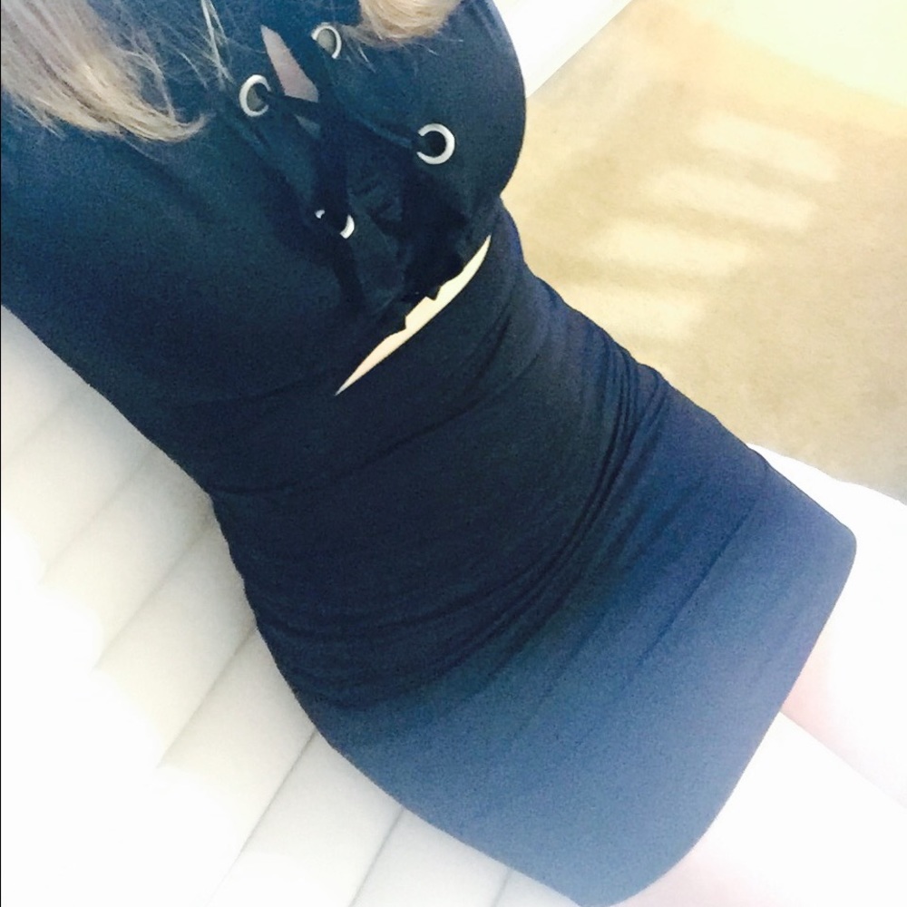 Sexy Lace up dress with midriff cutout black