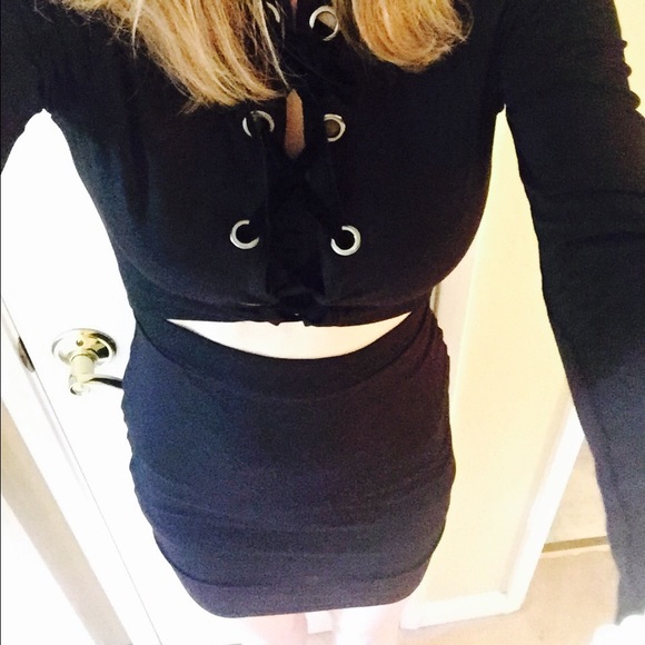 Sexy Lace up dress with midriff cutout black - Picture 5 of 8