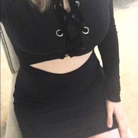 Sexy Lace up dress with midriff cutout black - Picture 4 of 8