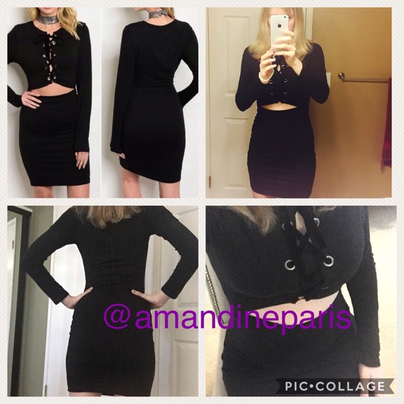 Sexy Lace up dress with midriff cutout black - Picture 2 of 8