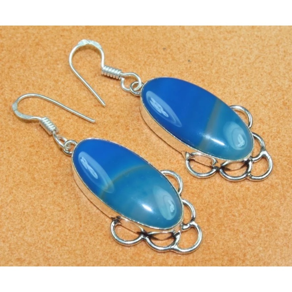 Blue Botswana Agate & Silver Earrings