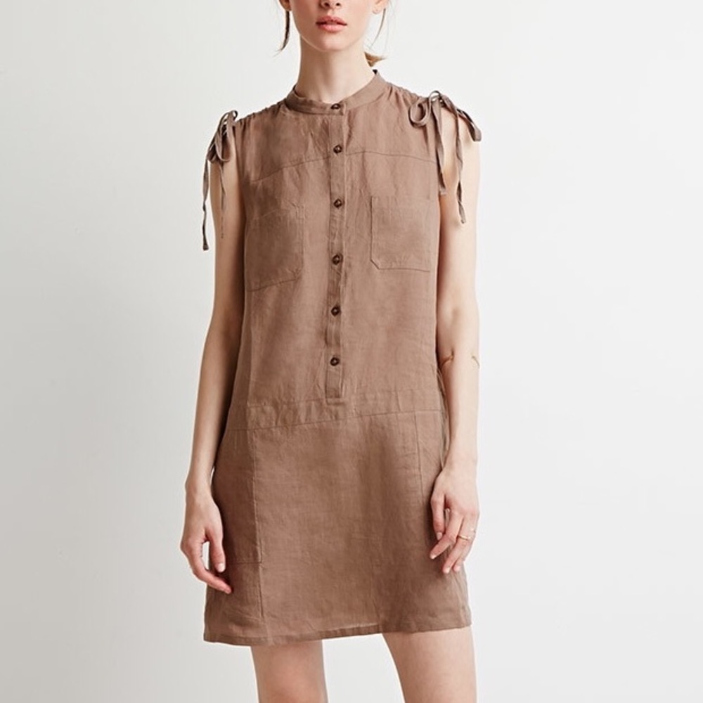 F21 Contemporary Utility Linen Popover Dress