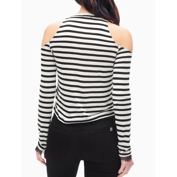 New Splendid striped lace trim open shoulder top - Picture 2 of 6