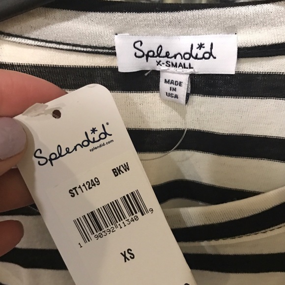 New Splendid striped lace trim open shoulder top - Picture 4 of 6