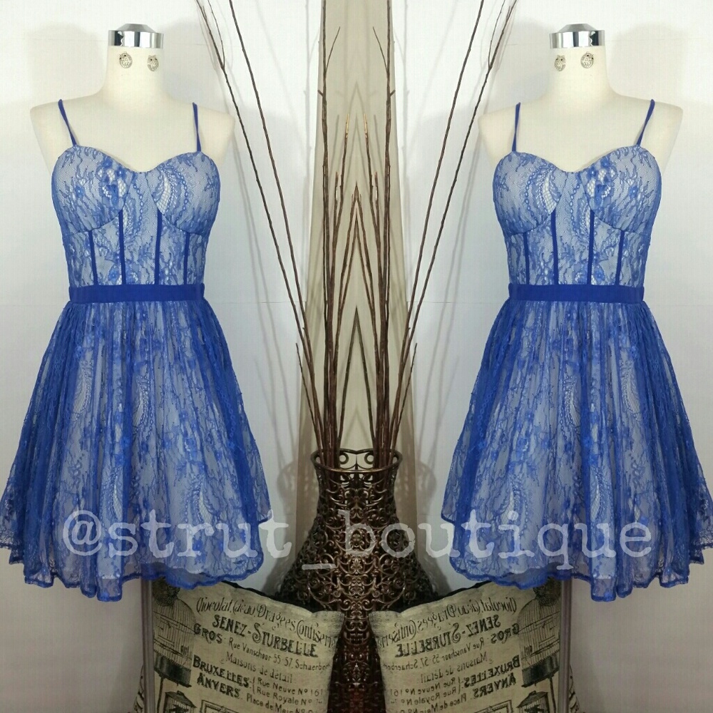Royal Blue Laced Skater Party Dress