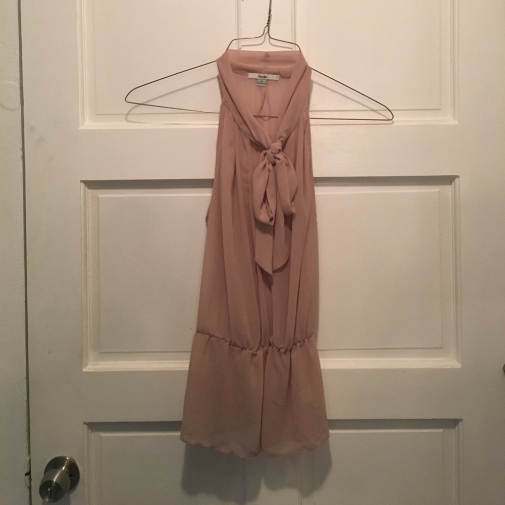 Blush pink tunic top with tie neck