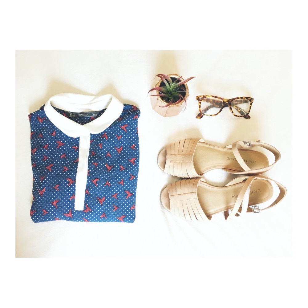 • Zara • Geometric Collared Blouse •