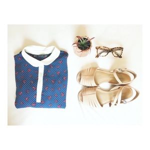 • Zara • Geometric Collared Blouse •