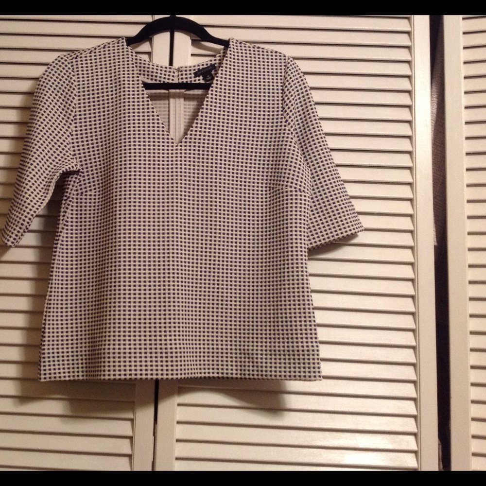 ANN TAYLOR blue and white plaid textured zip