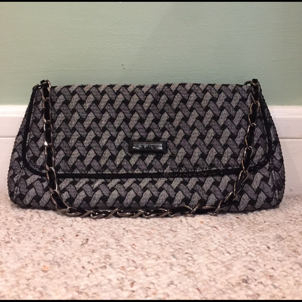 Talbots Black and Silver clutch with chain strap