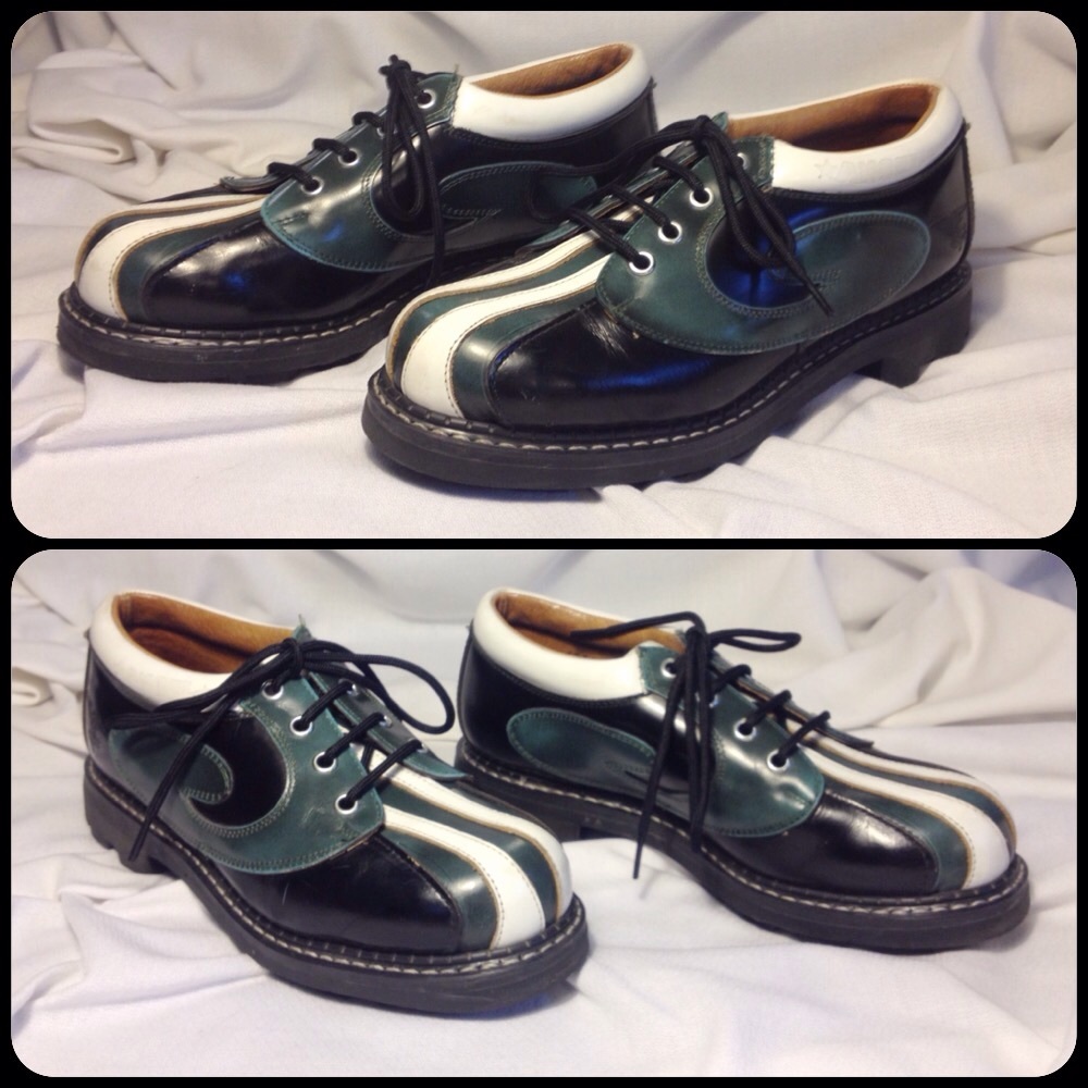 EUC Fluevog Supervogs green blue white size 8