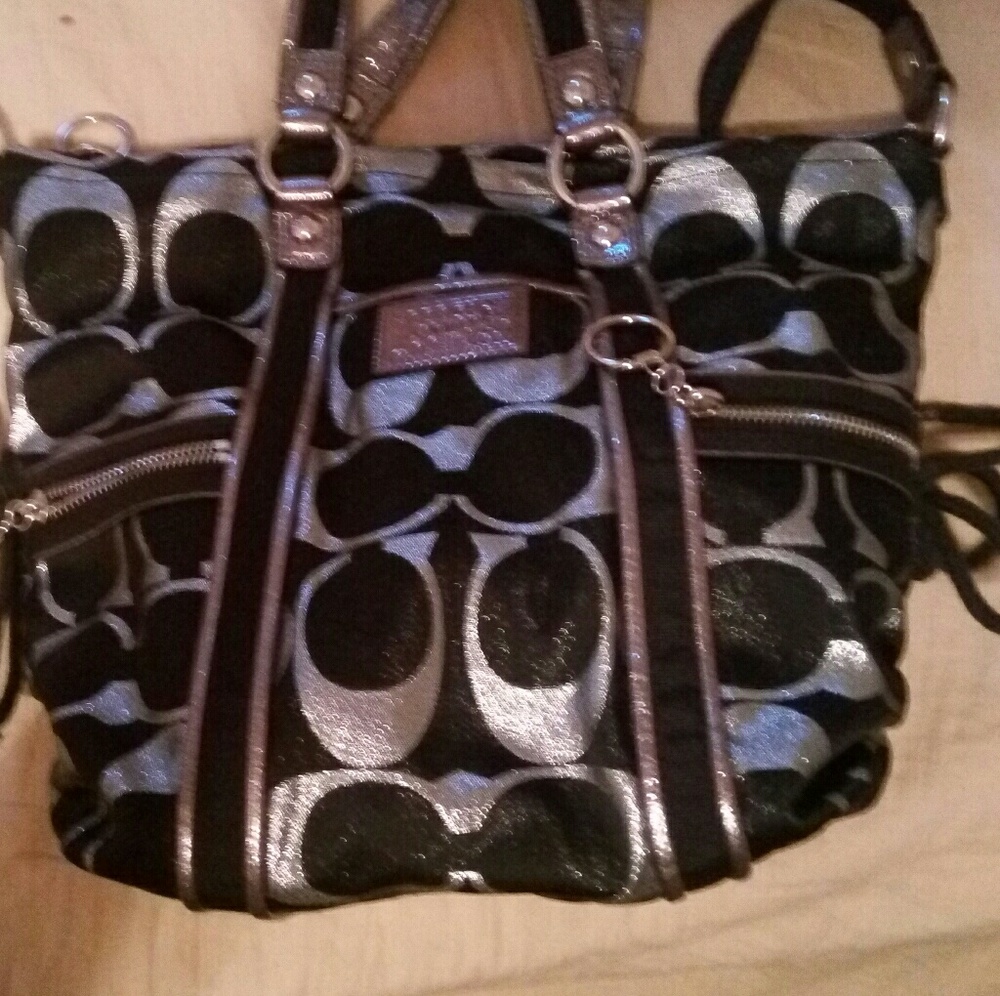 Authentic Black & Silver Poppy Coach handbag