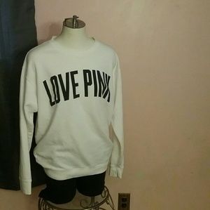 PINK White Crew neck Pullover
