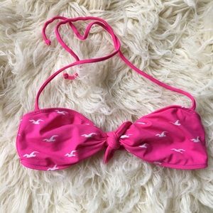 Hollister pink and white bandeau bikini top S