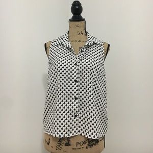 White and Navy Sailboat Print Tank Blouse Size M