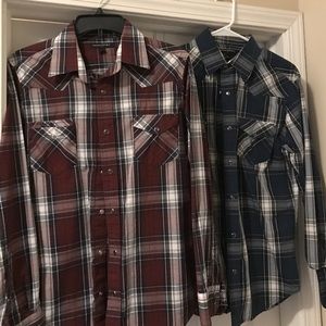 2 small plaid Banana Republic long sleeve shirts