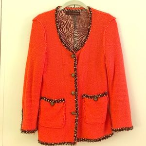 Zara coral boucle sweater with detailed trim sz M