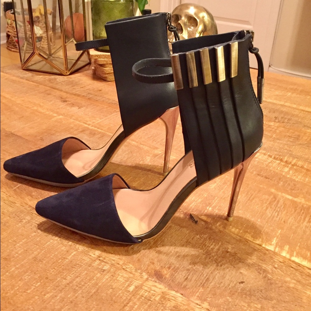 L.A.M.B. Navy Blue & Suede Heels