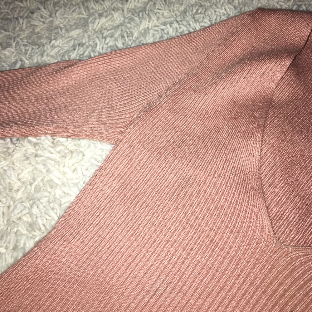 Small Fitted V-Neck Rose Sweater