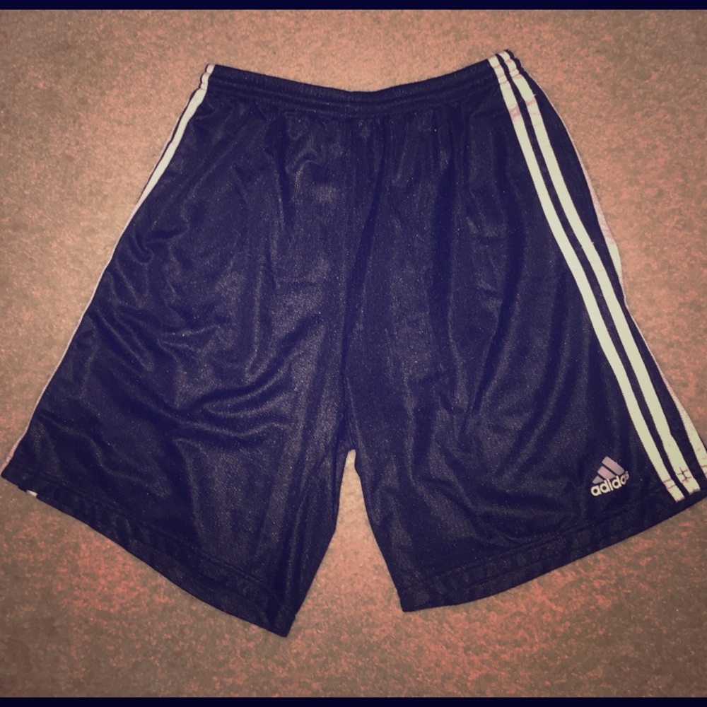 Adidas Black Athletic Shorts w White Stripes L