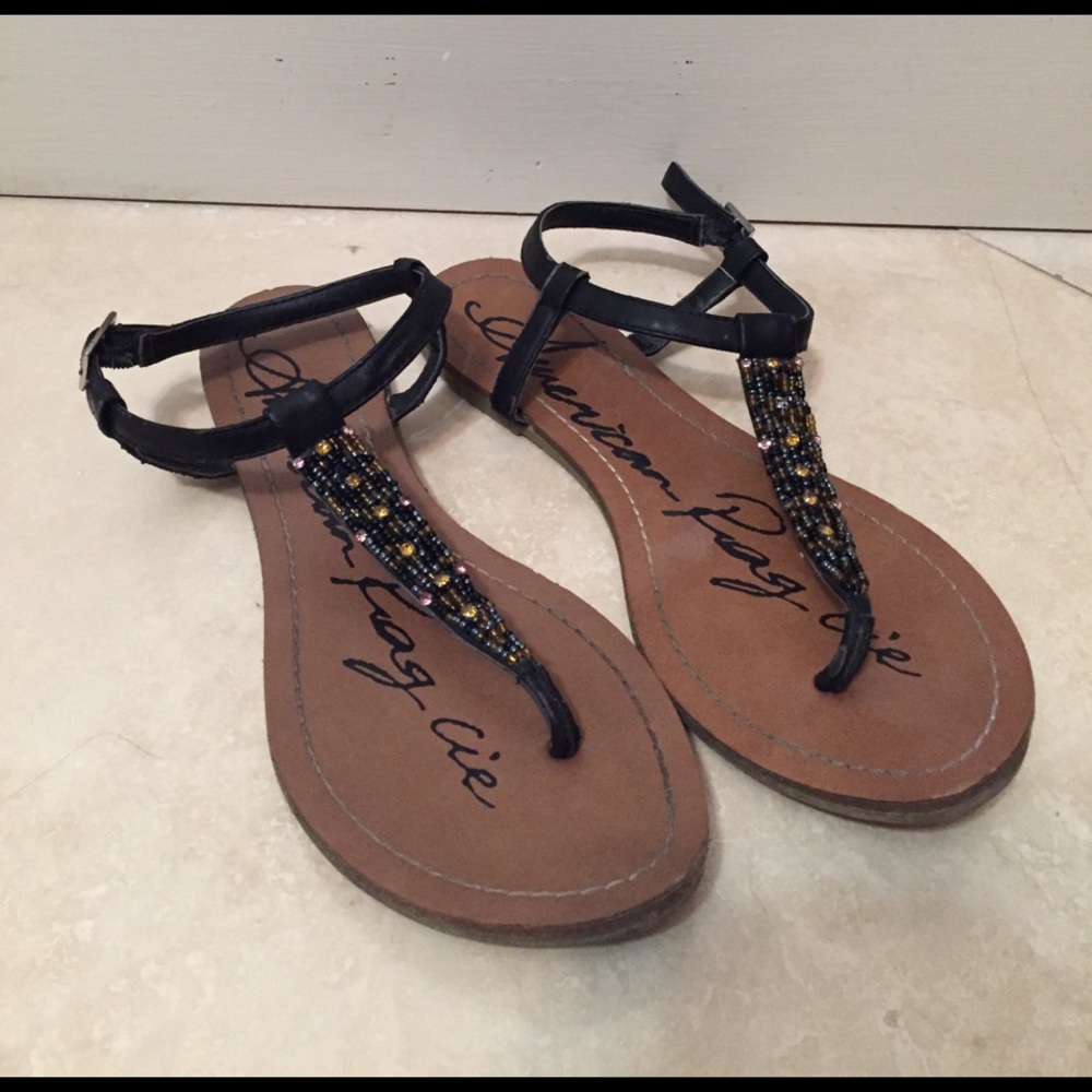 American Eagle Black and Gold Sandals