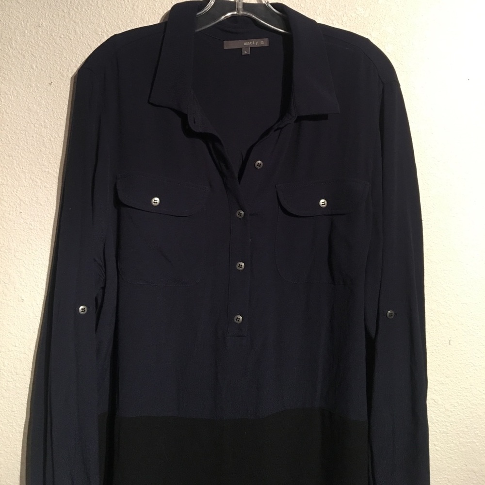 Half blue half black silk-esque dress