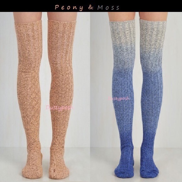 Peony and Moss Cable Knit Thigh High Socks Over Knee Anthropologie Ombré Sexy - Picture 2 of 4