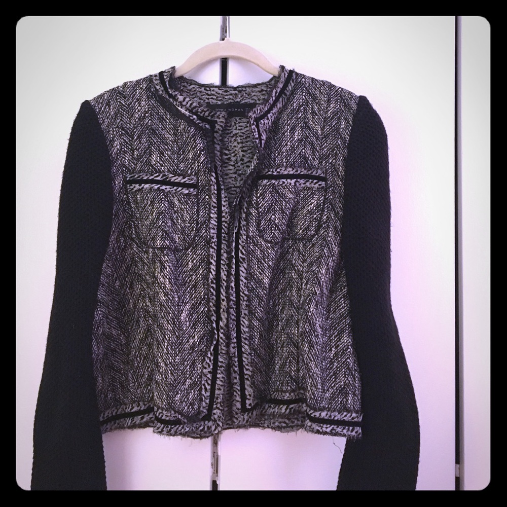 Zara black and white herringbone blazer sz M