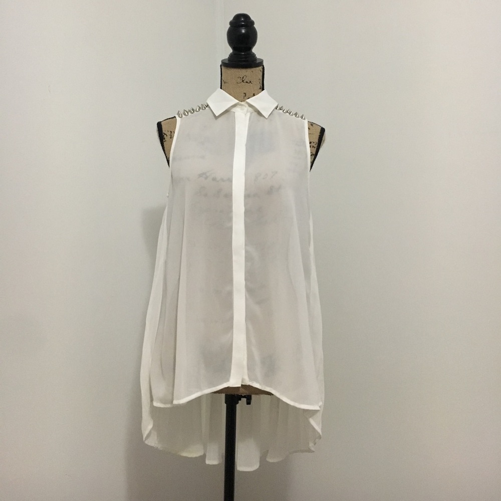 Studded White Tank Blouse Size M