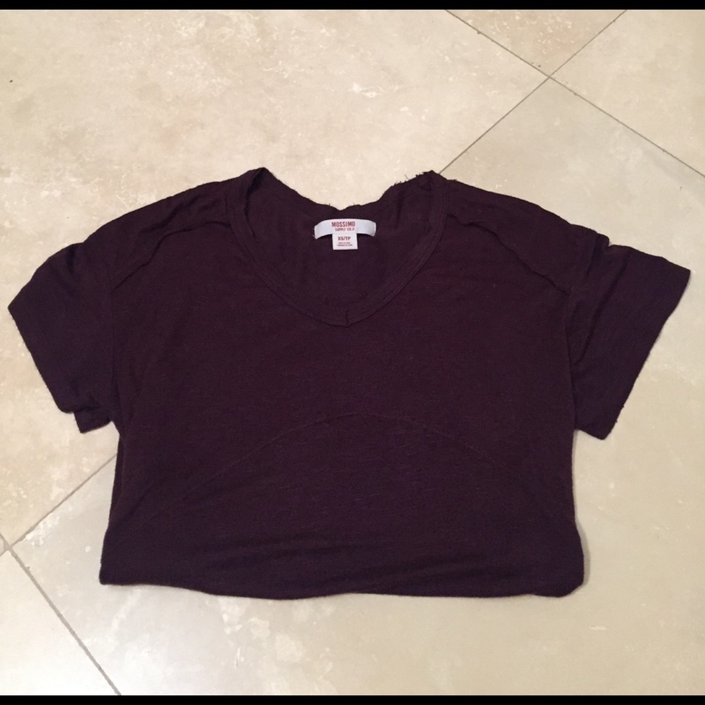 Side Slit Burgandy V-neck Tee