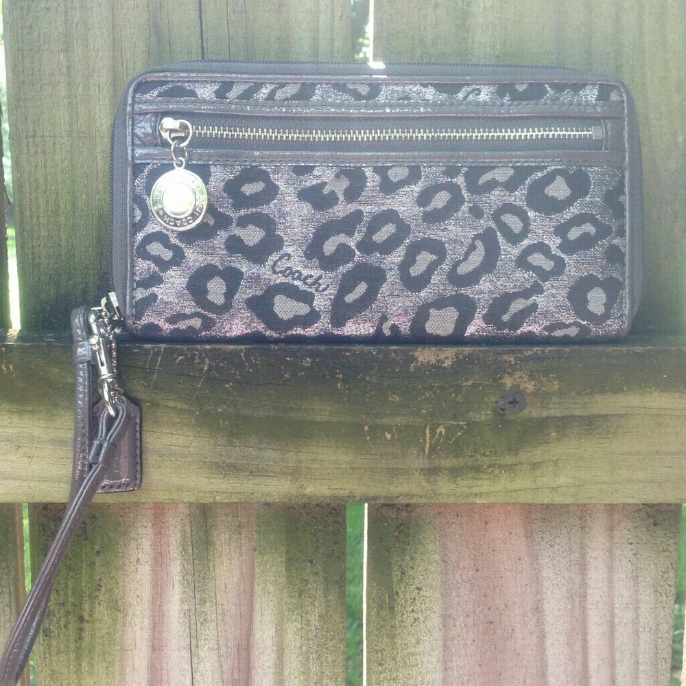 Coach Daisy Metallic Ocelot Wristlet Clutch Wallet