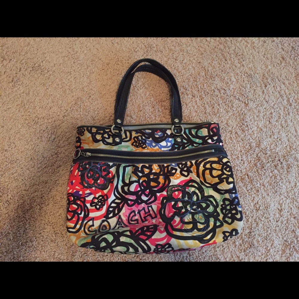 Coach Poppy Blossom Graffiti Glam Tote