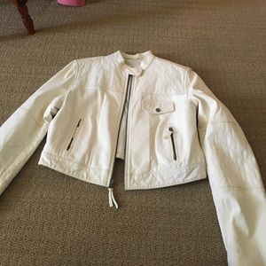 Gap white cropped leather jacket