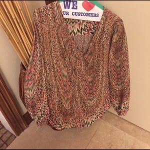 L/S print silk top