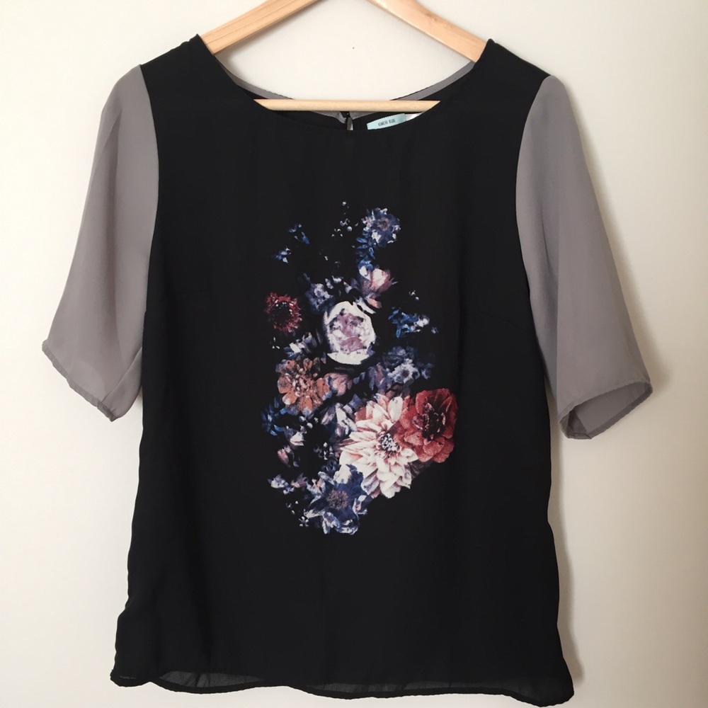 Kimchi Blue dark moody floral blouse