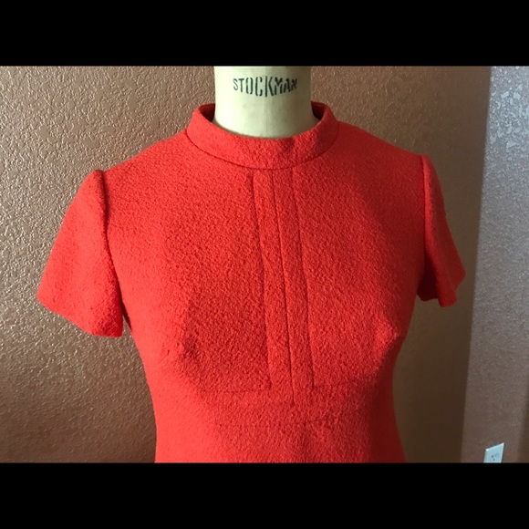 Vintage Reine Schur-Wolle Orange Wool Dress - Picture 2 of 4