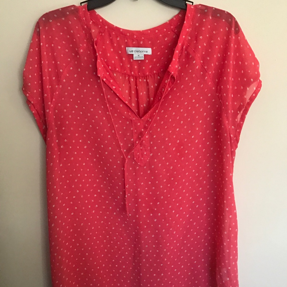 Coral polka dot top. Size xl