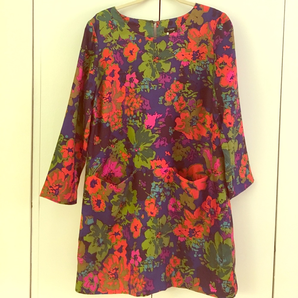 JCrew silk floral pattern mini shift dress sz 6