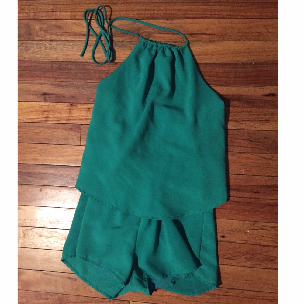 Backless halter top romper