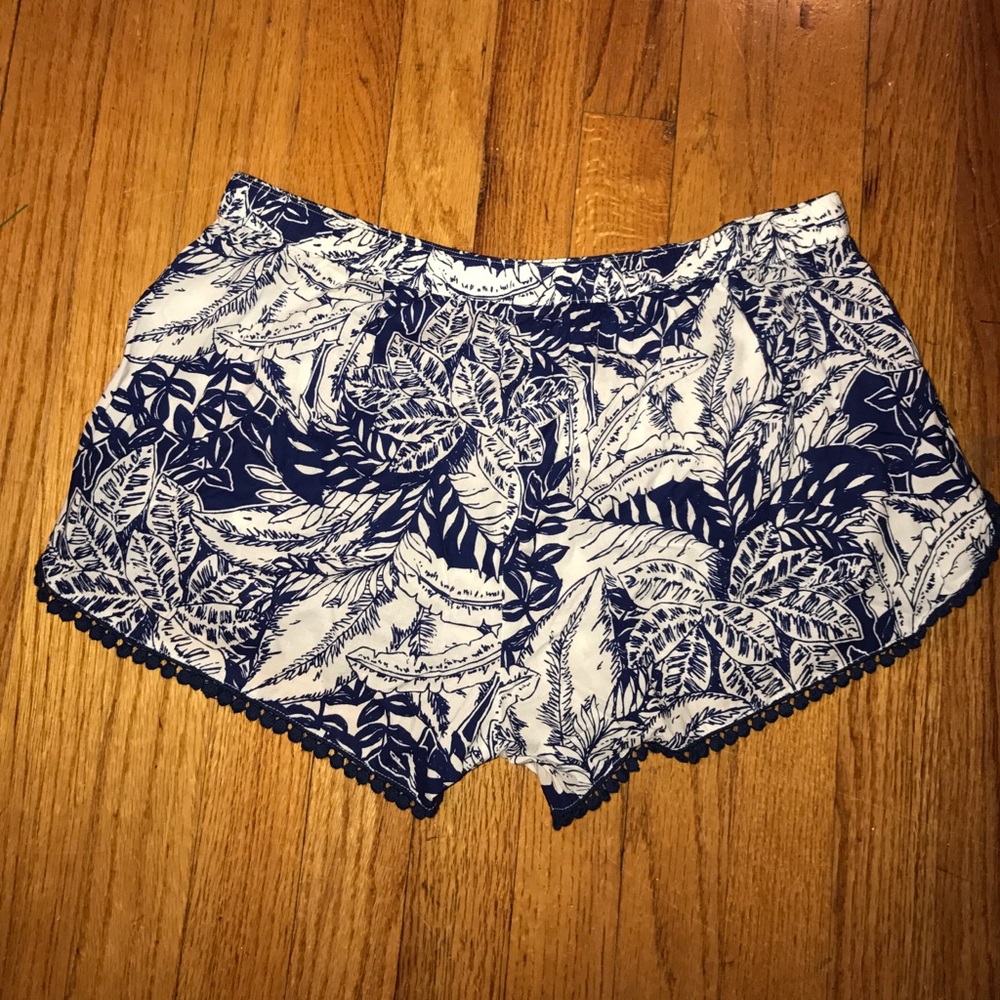 Blue and white beach shorts.
