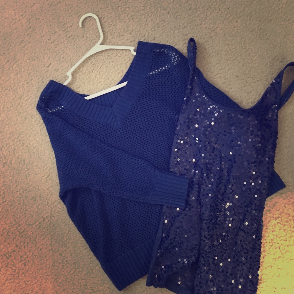 SOLD TOGETHER FOR 10 Express sparkly top w sweater
