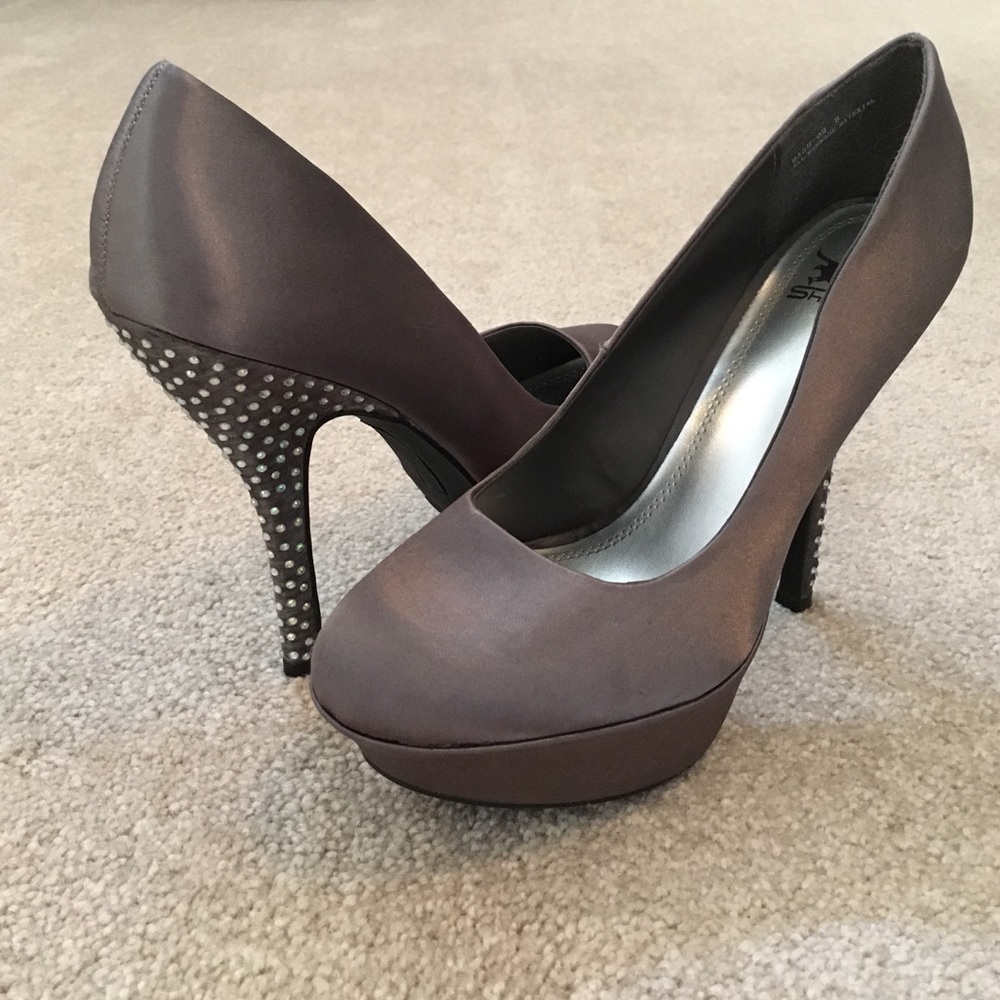 Gray heel studded stilettos