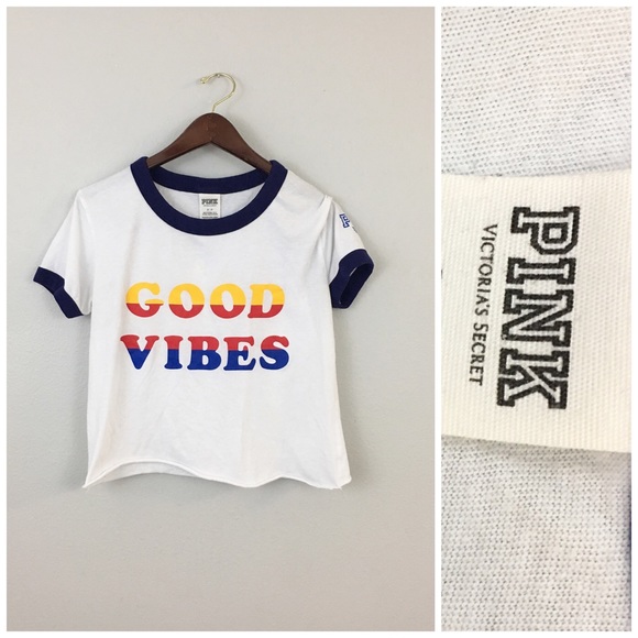 PINK Victoria's Secret Tops - Victoria Secret PINK Retro Good Vibes Crop T Shirt