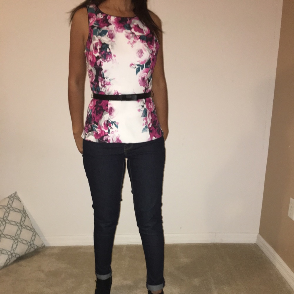 Floral Belted Peplum Top