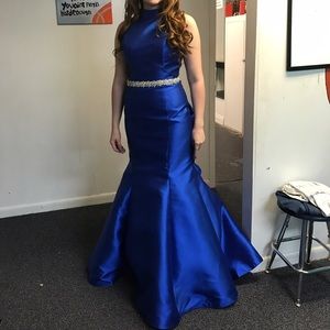 Royal blue fit and flare formal gown