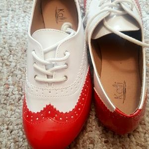 Red and white shoes