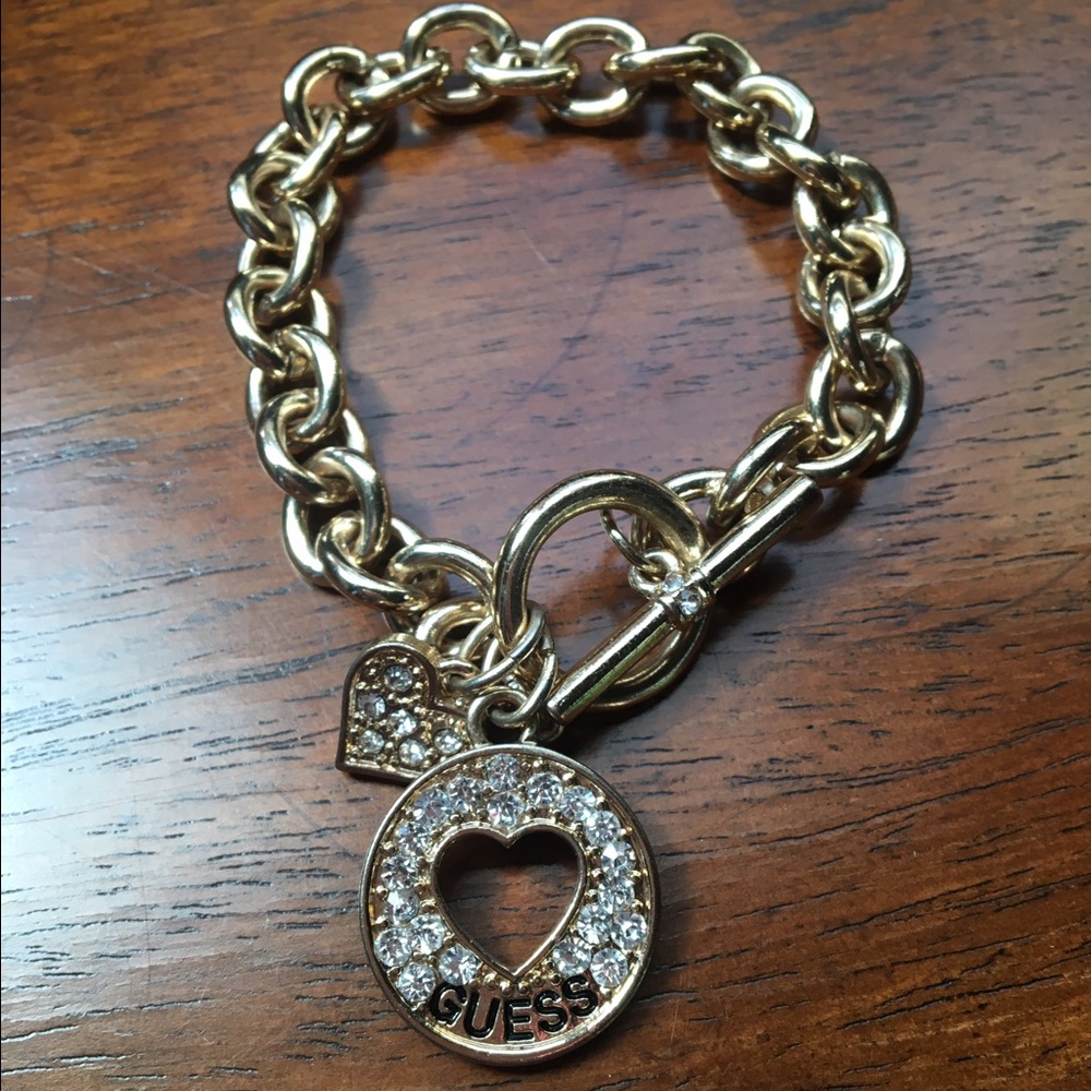 Guess Gold Chain Bracelet w/Rhinestones
