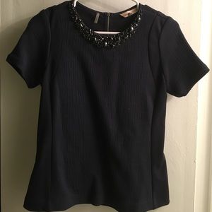 Navy Rebecca Taylor beaded shirt