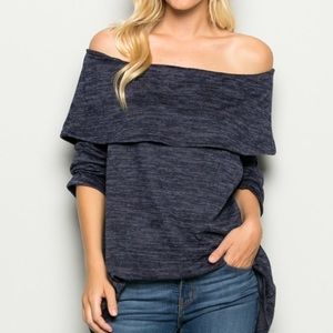Navy, off the shoulder, lightweight sweater