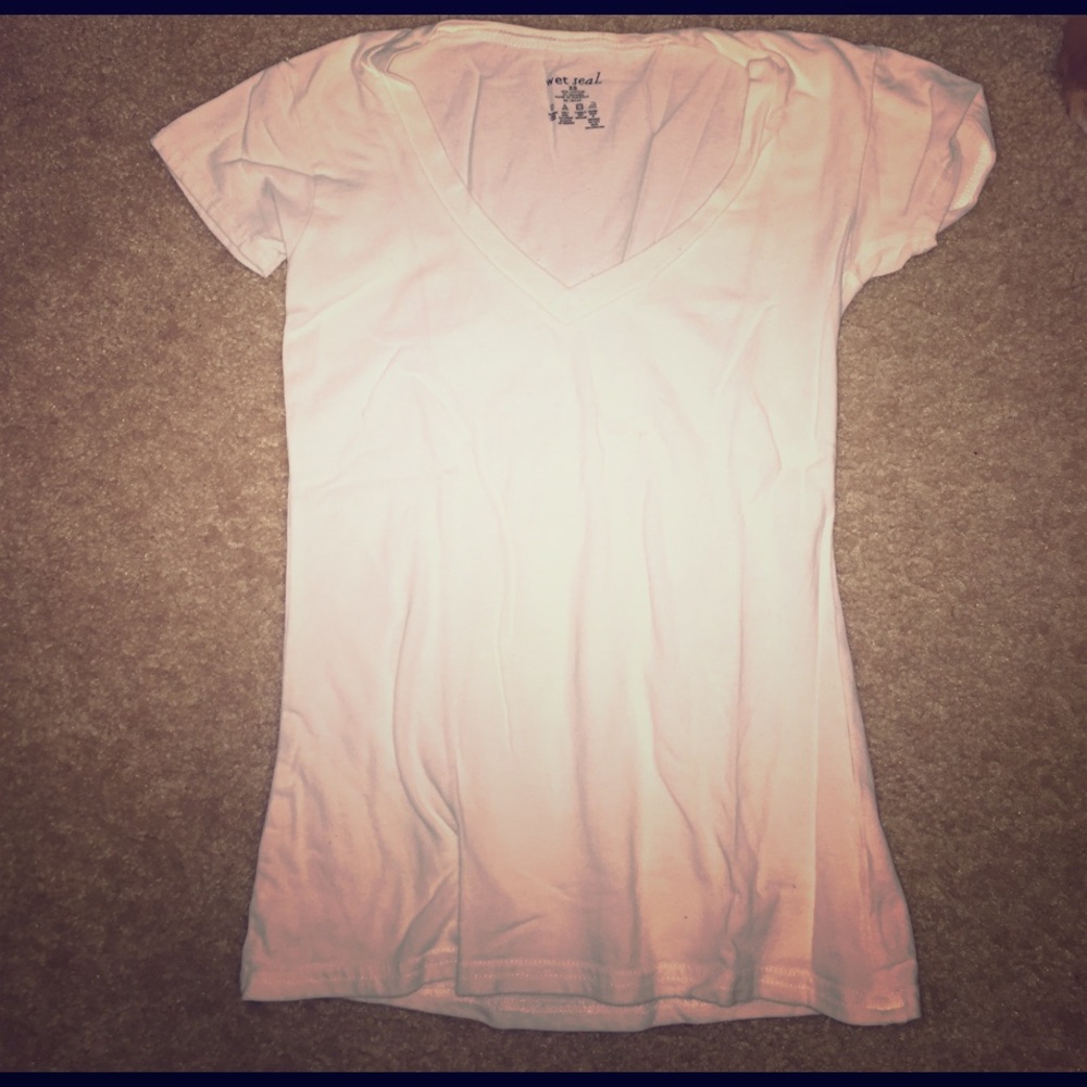 Wet Seal White V Neck Short Sleeve Tee Size XS